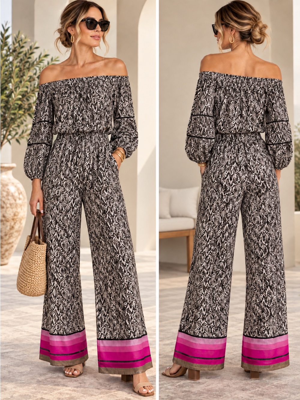 Anthropologie BL^NK London Snake Print Wide Leg Jumpsuit Small NWOT